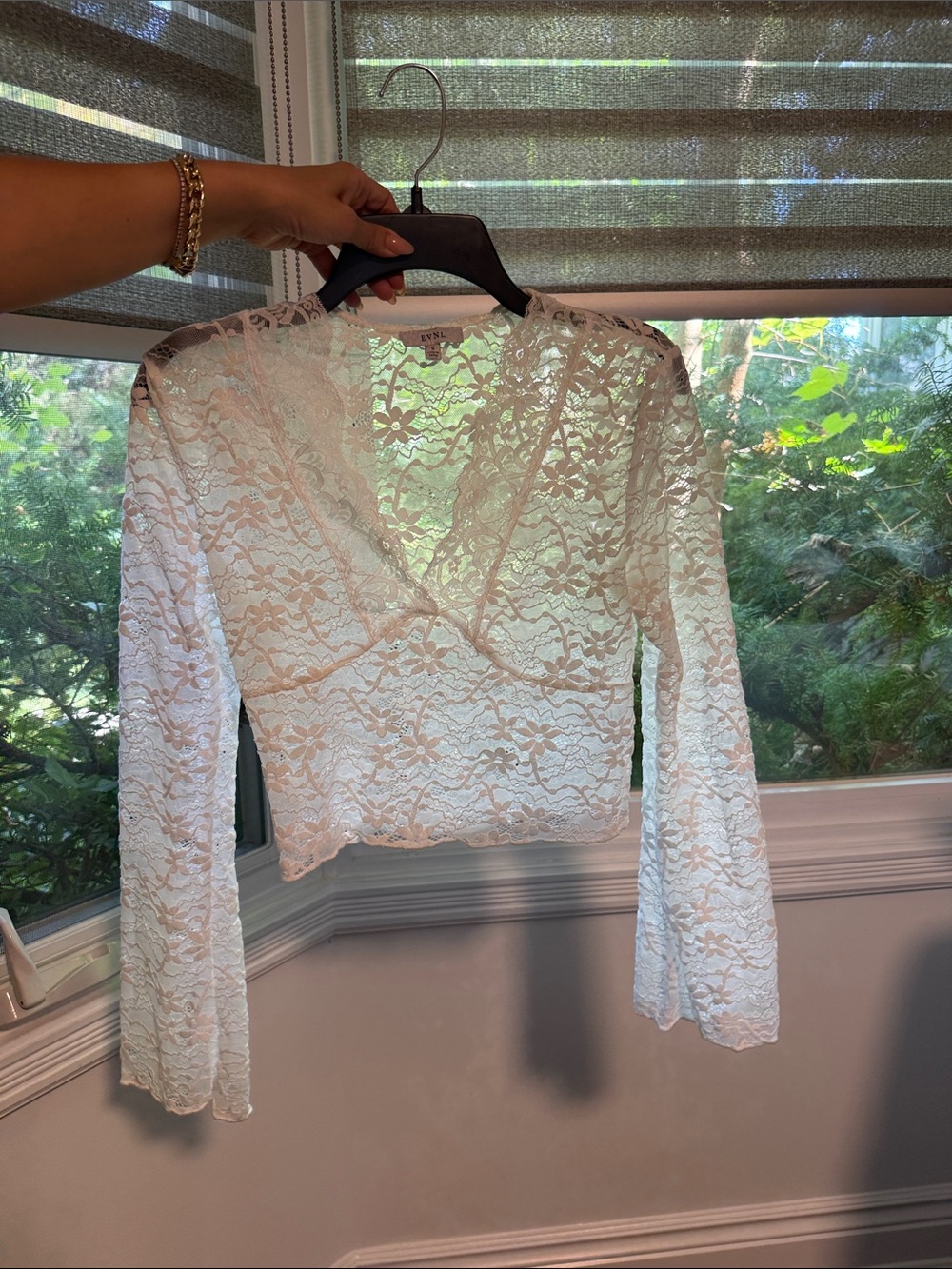 White Lace Long-Sleeve Wrap Crop Top - Unbranded
